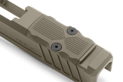 NineX19 X1 RMR Cut Slide for Glock 34 Gen 3 - FDE Cerakote Optic Plate Detail