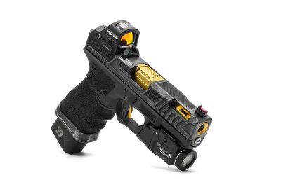 9X Vapor Slide and Barrel Combo - Gold Barrel and Trigger - Battleworn Gray Slide and Magwell