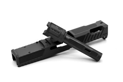 NineX19 Vapor Ported Barrel & Slide Combo for Glock 19 Gen 4/5 Hybrid - Black Barrel - Black Slide Disassembled