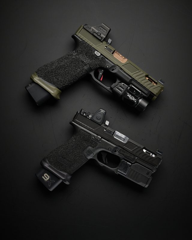 NineX19 Vapor G47 and Glock 19 pistols showing full-size and compact frame configurations.